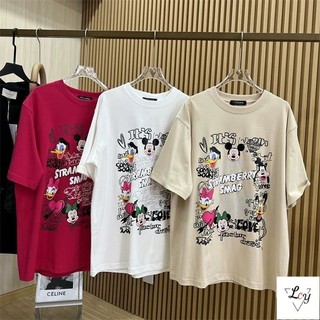 Áo thun ngắn tay cỡ lớn dành cho nữ Áo thun ngắn tay Áo dài Áo kiểu Mỹ Áo kiểu Hàn Quốc Cotton nguyên chất Trạm châu Âu Phim hoạt hình Mickey Áo thun ngắn tay in hình dáng rộng Size lớn Áo Hal