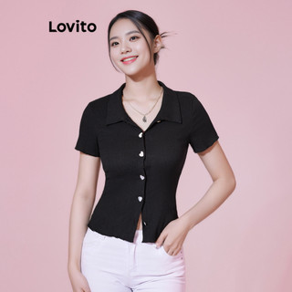 Áo thun Lovito nút phía trước thường ngày màu trơn cho nữ LBL08285