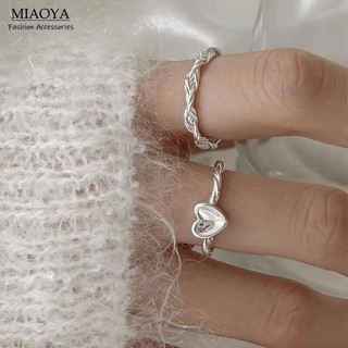 MIAOYA Nhẫn đôi bạc thời trang Thiết kế nữ Vòng dệt kim xoắn Nhẫn tình yêu Quà tặng ngày lễ tình nhân