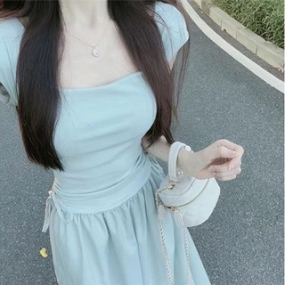 Trà Nghỉ Phong Cách Pháp Cổ Vuông Đầm Trẻ Em Mùa Hè 2023 Phong Cách Mới Tình Yêu Đầu Tiên Sữa Nguyên Chất Ngọt Ngào Dài Váy Nẹp Eo Nhỏ