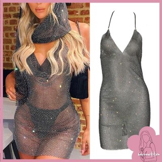 Brroa nữ váy khăn trùm đầu turban cho câu lạc bộ đêm kim cương giả bodycon đầm đảng câu lạc bộ đêm ra đầm khăn trùm đầu