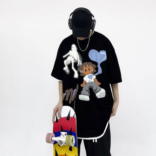Live GREA Nam ngắn tay kiểu Mỹ cổ tròn dáng rộng dáng rộng cổ tròn unisex chất lượng cao