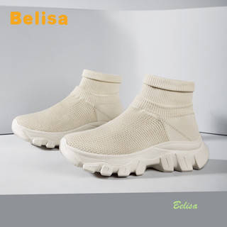 Giày thể thao nam và nữ giày thể thao tất cao cổ Lưới thoáng khí cặp đôi Chiều cao đáy dày tăng giày thể thao bình thường