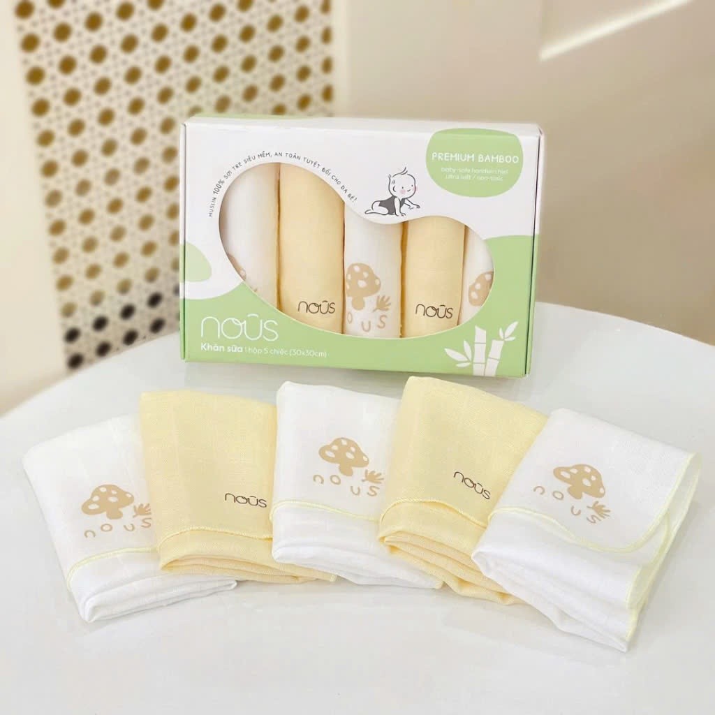 [ Bulakid ] Nous- Sét khăn sữa 5 chiếc vải nous Bamboo, nous Xô, Nous Mulsin cao cấp m
