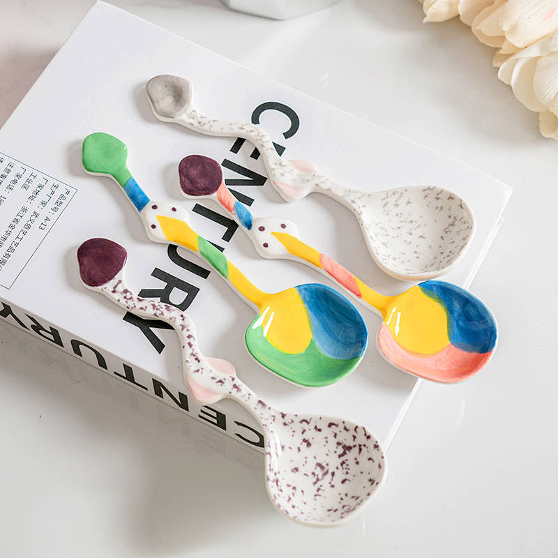 Soup Spoon Household Ceramic Spoon Soup Spoon Small Size Creative High-Looking Girl Cute Girl Heart 