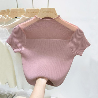 Áo Thun Tay Ngắn Cổ Cao Phong Cách Hàn Quốc Thời Trang Mùa Hè Xinh Xắn Cho Nữ