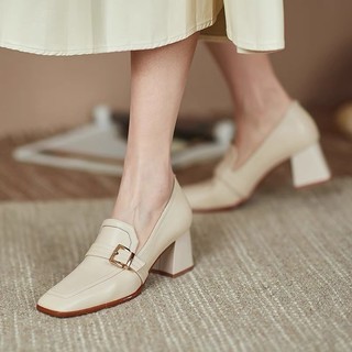 Size Station - Giày loafer cao gót da trơn chốt kim loại 6cm 600054
