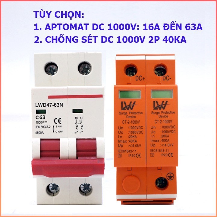 [NEW] CHỐNG SÉT DC 1000V VÀ APTOMAT DC 1000V 16A, 20A, 25A, 32A, 40A , 63A - HKS