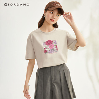 Áo thun GIORDANO 99394000 tay ngắn cổ tròn in họa tiết cho nữ