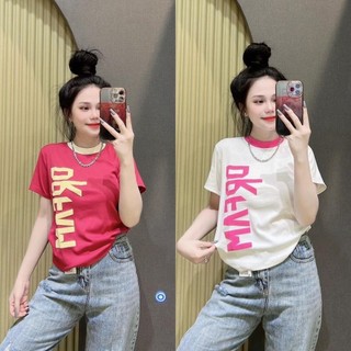 áo thun viền cổ chữ nổi chữ in nổi dọc dáng babytee