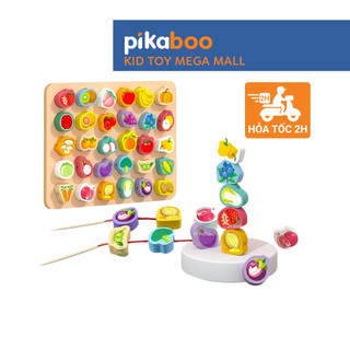 Đồ chơi bảng gỗ xâu hạt hoa quả Montessori Pikaboo gồm 30 chi tiết giúp bé rèn luyện vận động tinh, sự kiên nhẫn