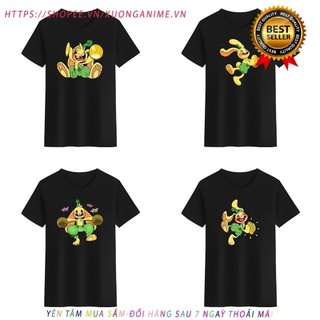 Áo Thun Unisex Cổ Tròn  Màu Trắng Đen In Hình Thỏ Bunzo 2 Thời Trang