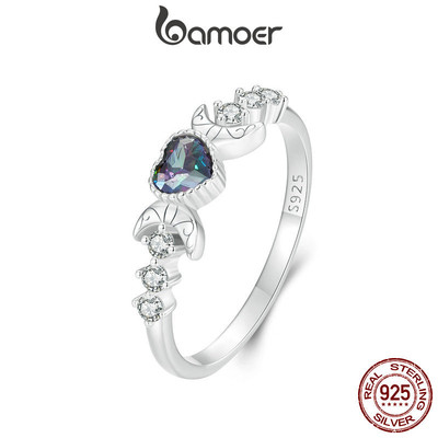 Bamoer 925 Sterling Sliver Nhẫn Thiết Kế Mặt Trăng Tinh Tế Trang Sức Thời Trang Quà Tặng Cho Nữ