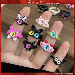 Mắt Lớn Bé Trai Quái Vật Nhẫn Mở Quái Vật Nhỏ Đen Mèo Nhẫn Dễ Thương Ngộ nghĩnh Cặp Đôi Bestie Nhẫn SEXY GIRL JEWELLY