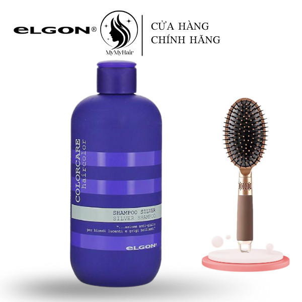Dầu xả tím khử vàng Elgon Silver Colorcare Shampoo 300ML Tặng lược gỡ rối hình elip vàng đồng