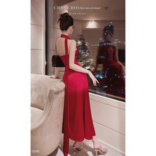 [Cận chất hình cuối] Đầm Lụa Cổ Đổ Chouchou - Đỏ