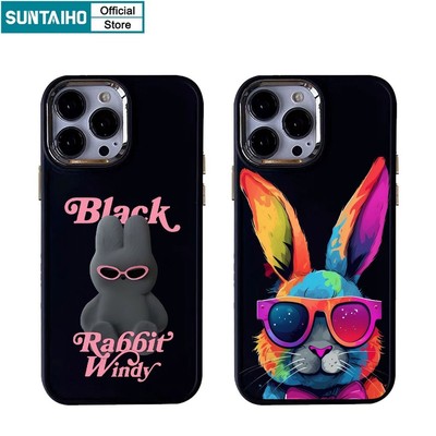 Suntaiho Ngộ nghĩnh Màu Thỏ Dễ Thương Họa Tiết Cho Iphone 15 14 12 13 11 Pro Max IP 7 8 Plus Iphon X Xs XR Xs Max Silicon Softcase Cao Cấp Chống Sốc Ốp điện thoại