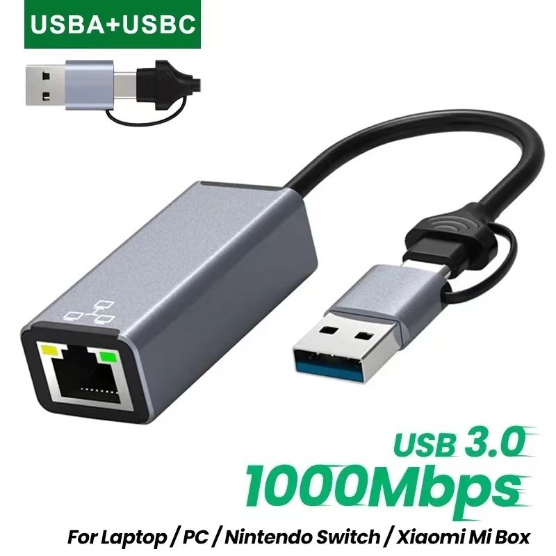 2 trong 1 LOẠI-C / USB 3.0 Hub Docking Station 1000Mbps Ethernet Internet Hub USB 3.0 USB-C sang RJ4