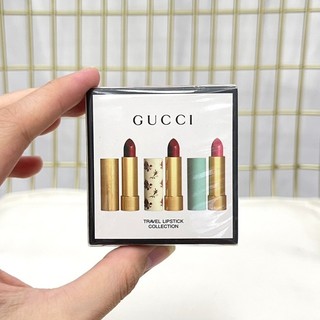 Gucci Lipstick Q Edition Bộ Ba Mảnh Mẫu Ống Vàng 25 Hoa Mảnh 25 Ống Xanh 02 # 1.3g * 3