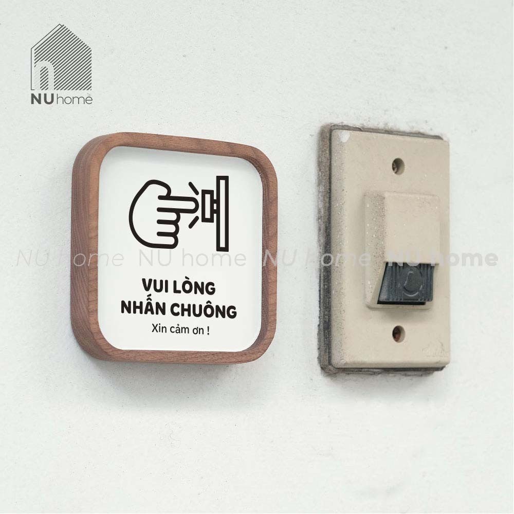 Bảng gỗ vui lòng nhấn chuông, bấm chuông | NU Home | bảng gỗ dán cửa bấm chuông bằng gỗ tự nhiên