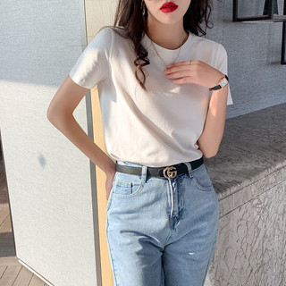 Áo thun nữ ngắn tay Cotton nguyên chất mùa hè mỏng hơn trông thoải mái Tất cả các trận đấu dáng rộng tròn