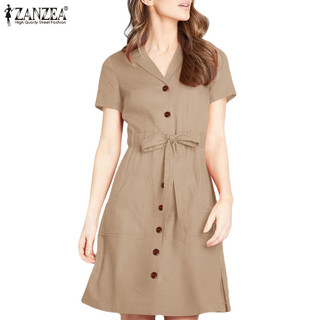 Zanzea Nữ Vintage Dây Rút Hàng Ngày Túi Ngắn Tay Áo Thường Ngày