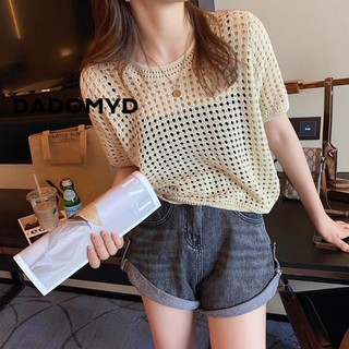 DADOMYD Áo Rỗng Ra, Áo Dệt Kim Mỏng Mùa Hè, Thời Trang Tay Ngắn Rời Đi Biển Kỳ Nghỉ Chống Nắng Quần Áo Nữ
