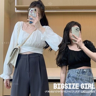 Áo sơ mi nữ kiểu Bigsize Áo croptop lưng cao cổ vuông Thắt Eo mùa hè Phong cách Hàn Quốc cho người mập béo 50-100kg BIGSIZEGIAREE