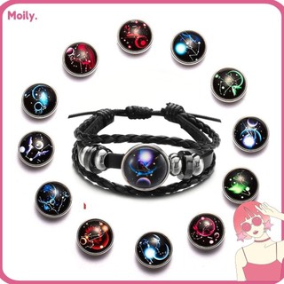12 Constellation Bracelet Luminous Leather Braided Bangle Adjustable Punk Jewelry For Men Women
