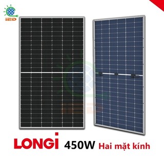 Tấm pin năng lượng mặt trời longi 450w hai mặt kính mẫu 2024