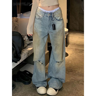 SOERVIMY quần ống rộng quần nữ jean Fashion Cổ điển Korean Stylish WNK2430EWP 14Z240403