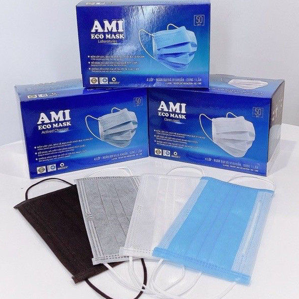 Hộp 50 chiếc Khẩu trang y tế AMI ECO MASK 4 lớp kháng khuẩn cao cấp _ tem chính hãng
