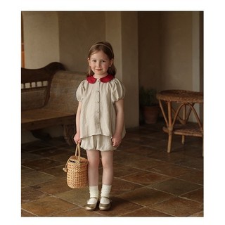 Set linen cổ sen đỏ cho bé gái