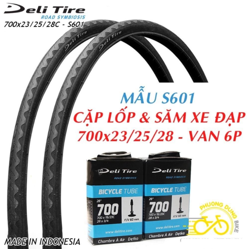 Cặp Lốp (vỏ) và Ruột (săm) xe đạp Deli Tire S601 700x23C / 700x25C / 700x28C - Van dài 60mm
