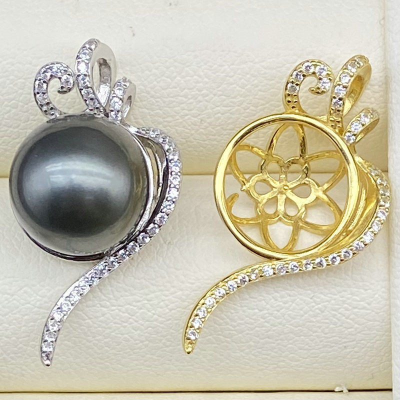 S925 bạc nguyên chất ngọc trai mặt Vòng cổ phụ kiện rỗng giá đỡ bạc 925 mặt Vòng cổ mặt Vòng cổ mặt 