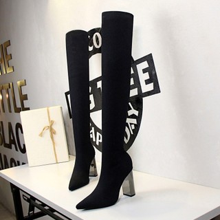 Bốt dài 3128-6 bigtree da lộn boot nữ lên mông đế vuông 9cm hàng chính hãng cao cấp p94