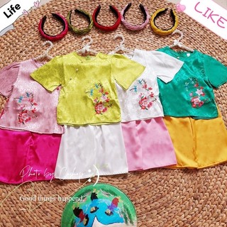 Set bà ba thêu hoa đào cho bé gái