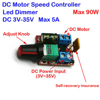 Bộ điều khiển tốc độ động cơ 5a 90w dc 3v 12v 24v 35v công tắc điều khiển tốc độ đèn led siêu nhỏ 5a 24v quạt led