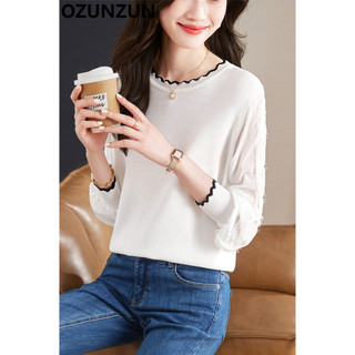 Ozunzun Áo thun dệt kim dài tay cổ tròn mới D2732