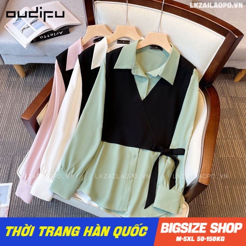 Áo sơ mi nữ tay dài Bigsize Áo kiểu tiểu thư form rộng có cổ mùa xuân Phong cách Hàn Quốc Thời Trang đẹp