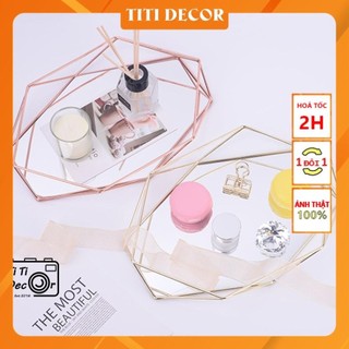 Khay gương lục giác trang trí chụp ảnh, decor nhà cửa, cửa hàng