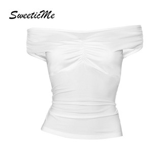 SweeticMe Áo Nữ Thời Trang Mới Cổ Chữ V Màu Trơn Gợi Cảm Nhân Quả Tất Cả Trận Đấu Áo Thun
