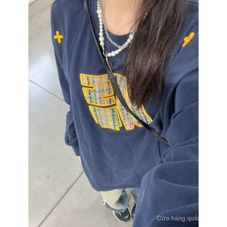 Áo Thun Nữ Cotton Nặng Mỹ Retro Thiểu Số Thiết Kế Oversize Rời Tay Dài Tôi Thường Ngày Top