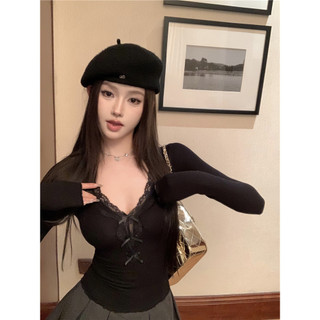 Áo thun màu trơn bó sát eo hẹp V-Ne