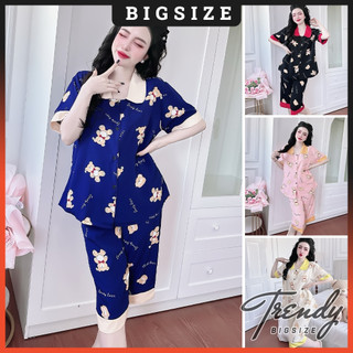 Đồ Bộ Lửng Nữ, Đồ Mặc Nhà Pyjama Lửng Bigsize Chất Lụa Nhật Cổ Sen TRENDY 50-100kg L102
