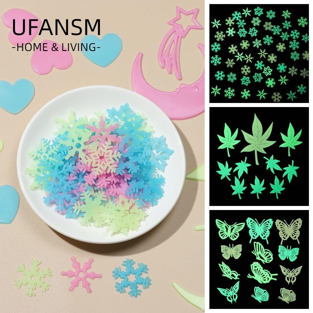 UFANSM Dán Tường Dạ Quang Hình Ngôi Sao/Mặt Trăng 3D Trang Trí Phòng Ngủ DIY