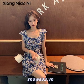 Xiang NIAN NI 2024 mới phong cách mùa hè vừa vặn, bọc thịt, váy hoa giảm béo, khí chất cao cấp, váy ngắn không tay, cao cấp