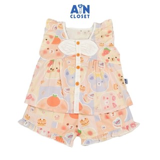 Bộ quần áo Ngắn bé gái họa tiết Gấu Cam cotton - AICDBGHARWSA - AIN Closet
