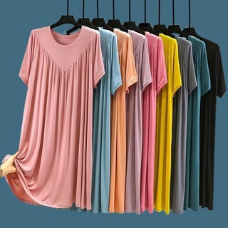Miyake Xếp Ly Màu Trơn Đầm Nữ Mùa Hè 2024 Phong Cách Mới Kích Thước Lớn Cổ Tròn Bánh Váy Mỏng Phong Cách Mỡ mm Rời Tay Ngắn Váy Dài