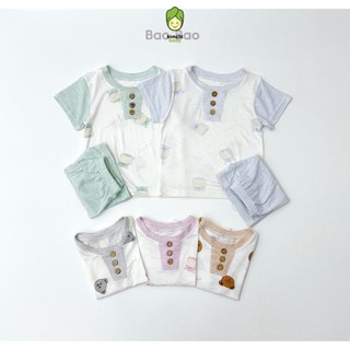 Bộ Quần Áo Cộc Tay Cho Bé Gái, Bé Trai BAOBAO Vải Cotton Xước  Cúc Ngực Quần Kẻ, Đồ Bộ Mặc Nhà Cho Bé MKM405